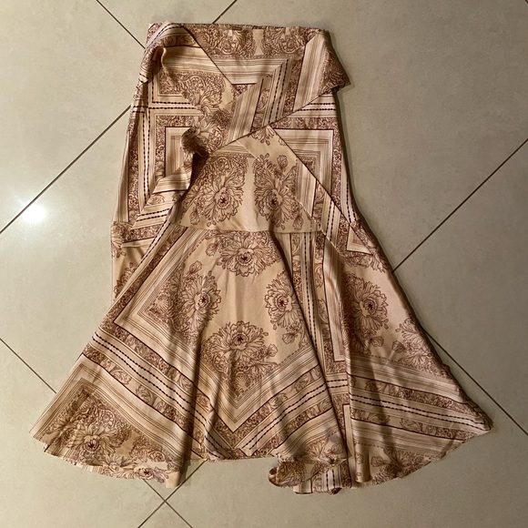 Free People Beige and Brown Hampton Wrap Maxi Skirt with Floral Scarf Print - Picture 2 of 5